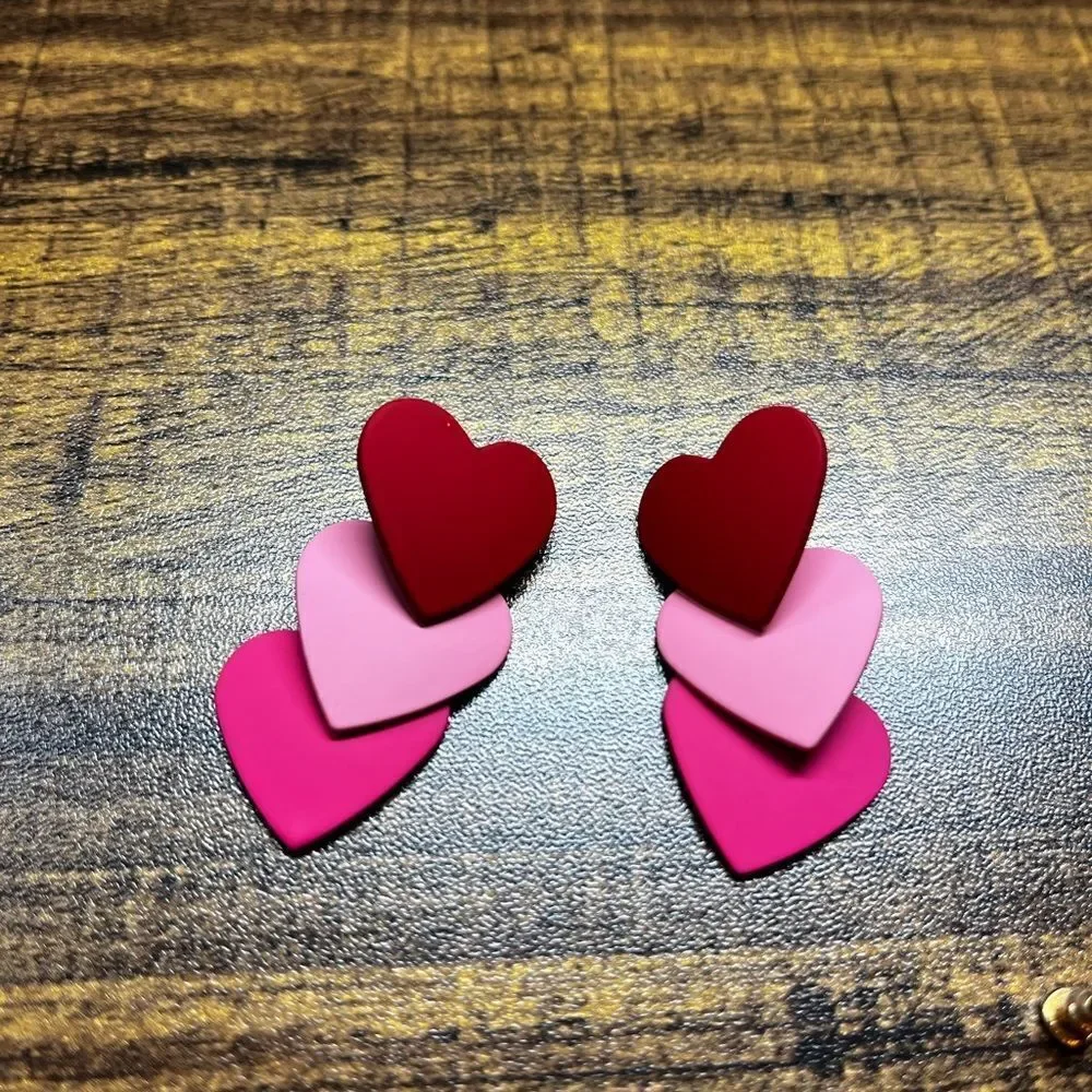Color Block Heart Drop Earrings‎ - Picture 3 of 10